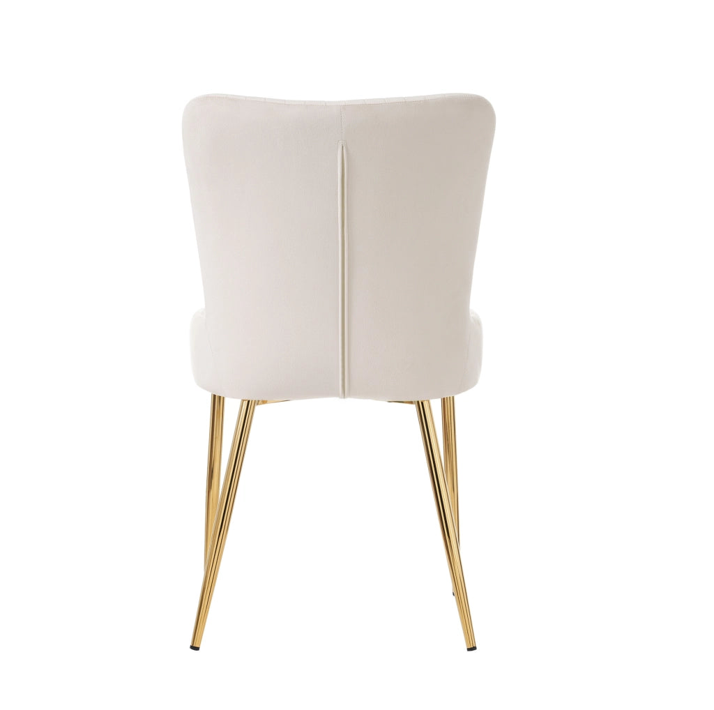 Set 2 sedie da pranzo in velluto beige con gambe oro