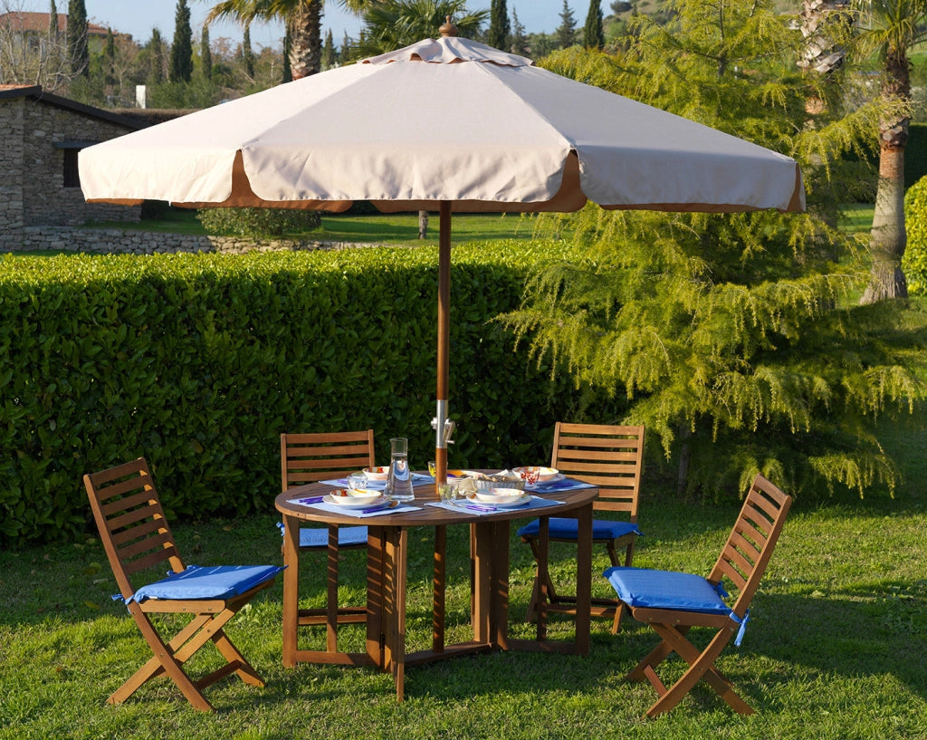 Ombrellone da Giardino 3x3 m Palo Ø48 mm in Legno e Poliestere Impermeabile Ecrù