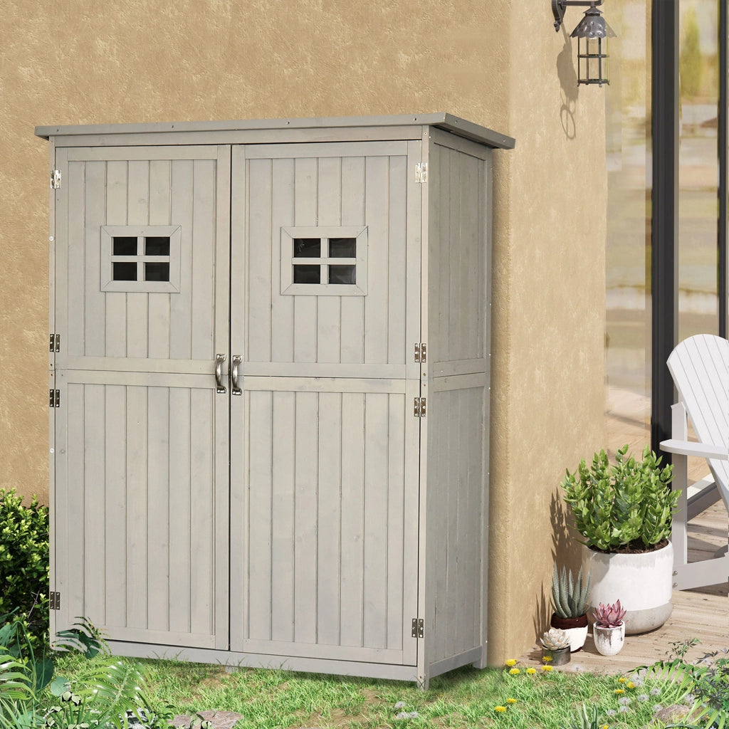 Armadio da Giardino in Legno Massello ¨C zephmum ¨C Grigio 127.5x50x164 cm