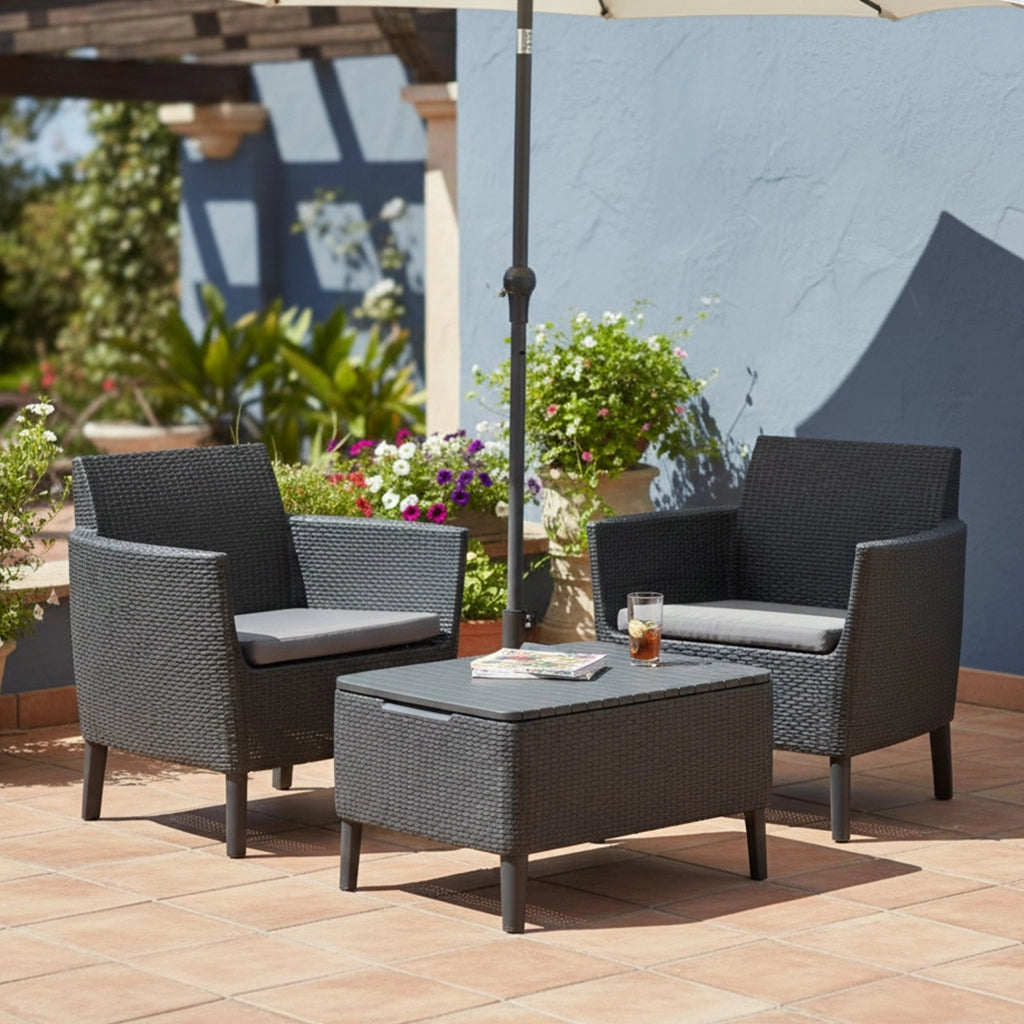 Set salotto da esterno Granby, Salottino outdoor, Set da balcone o giardino, Composizione soggiorno per esterni, 79x67 h76 cm, Antracite