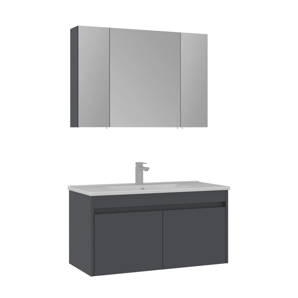 Set mobile lavabo con specchio (2 pezzi) "Side 100 v3" - 100 x 45 x 52 cm - Antracite opaco