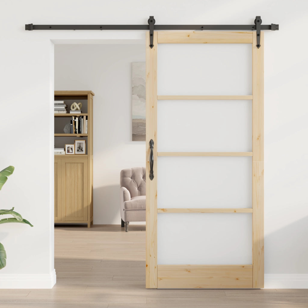 Set Porta Scorrevole  con Hardware 93x202 cm Legno Massello di Pino