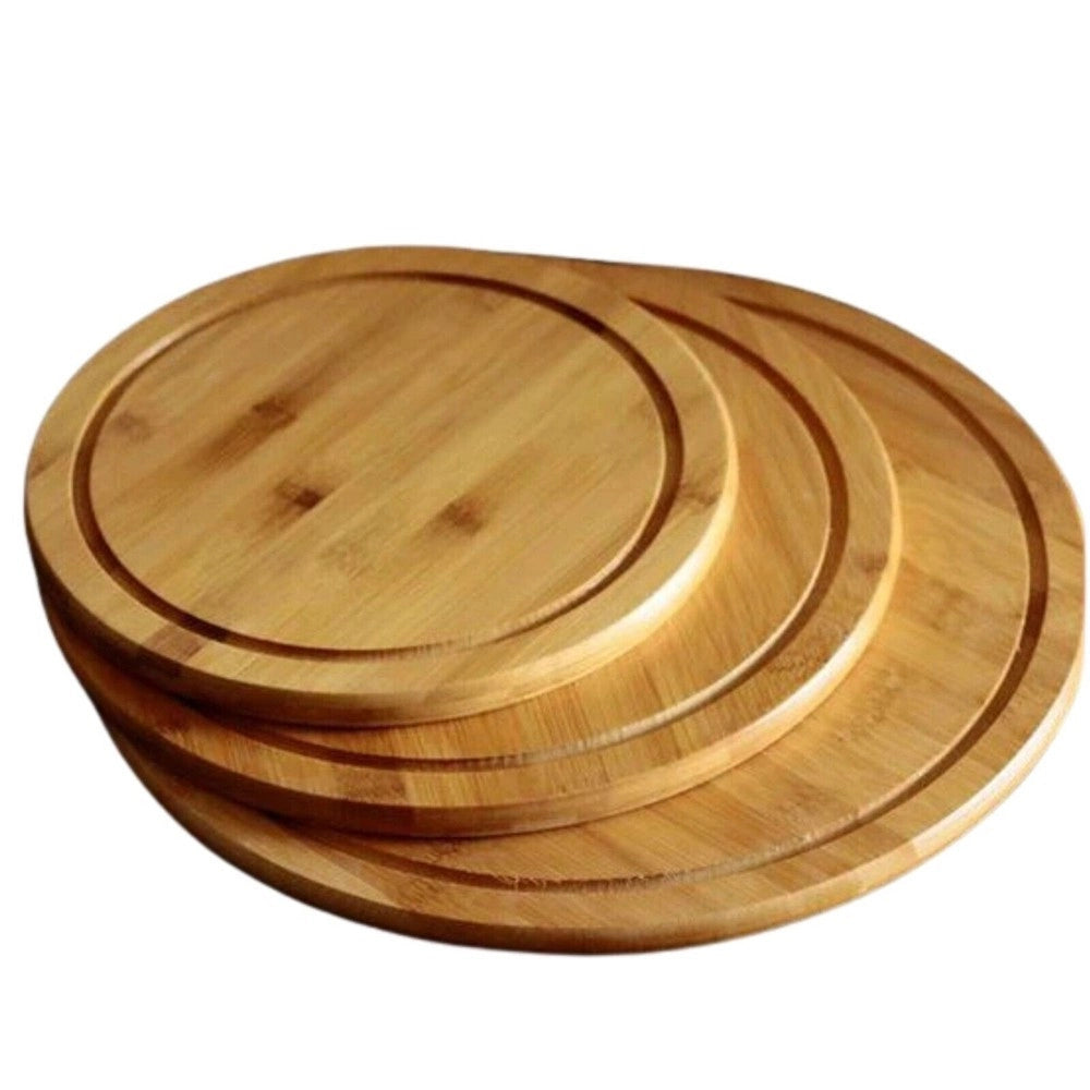 Trade Shop - Set 3 Pz Tagliere Taglieri Bamboo Spessi Tagliare Carne Verdure Pane 24-28-36 Cm -