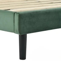 Letto Singolo con Rete a Doghe, Design Moderno, Testiera Imbottita in Velluto, Piedini Antiscivolo, 96x209x111 cm, Verde