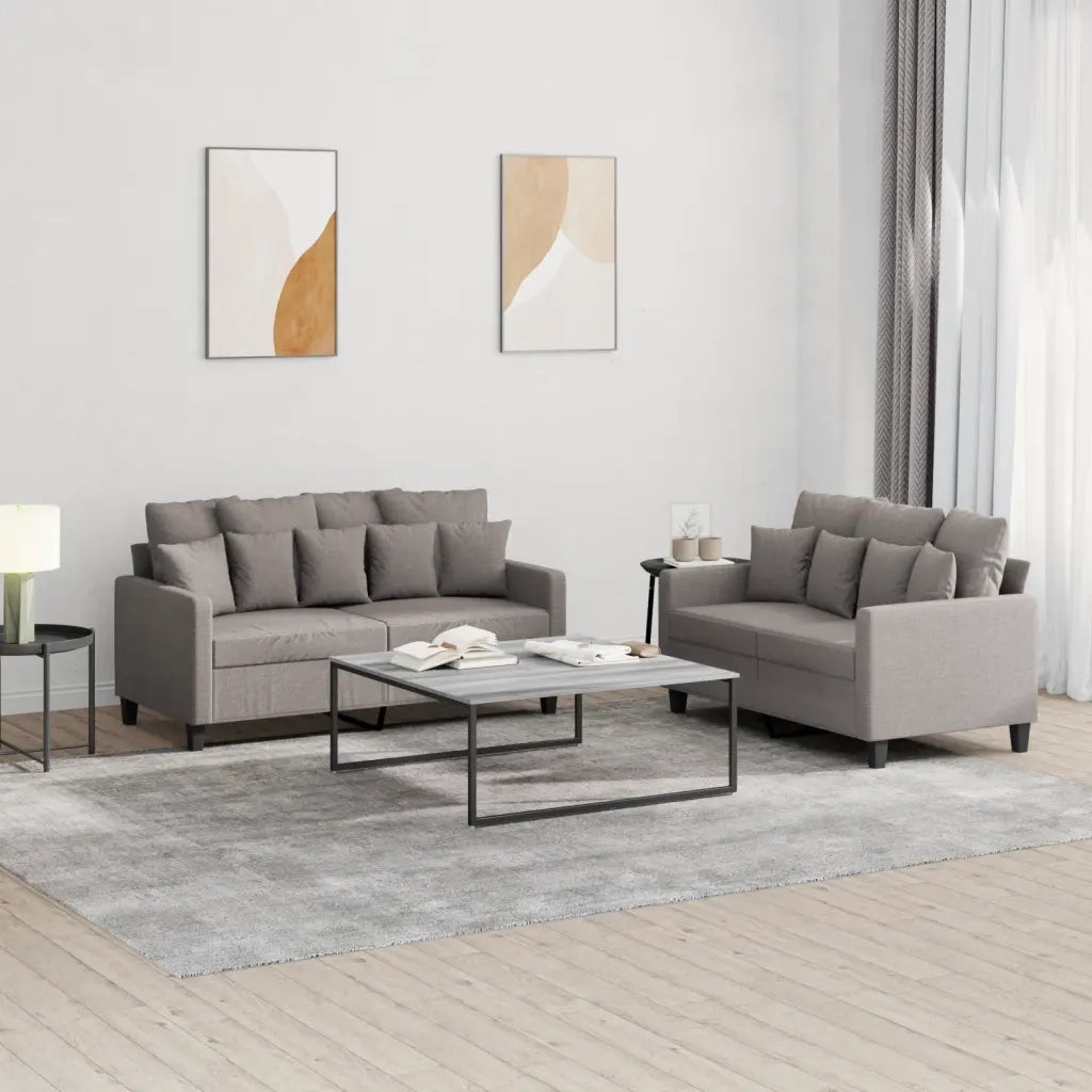 Set di Divani 2 pz con Cuscini Tortora in Tessuto 3201655