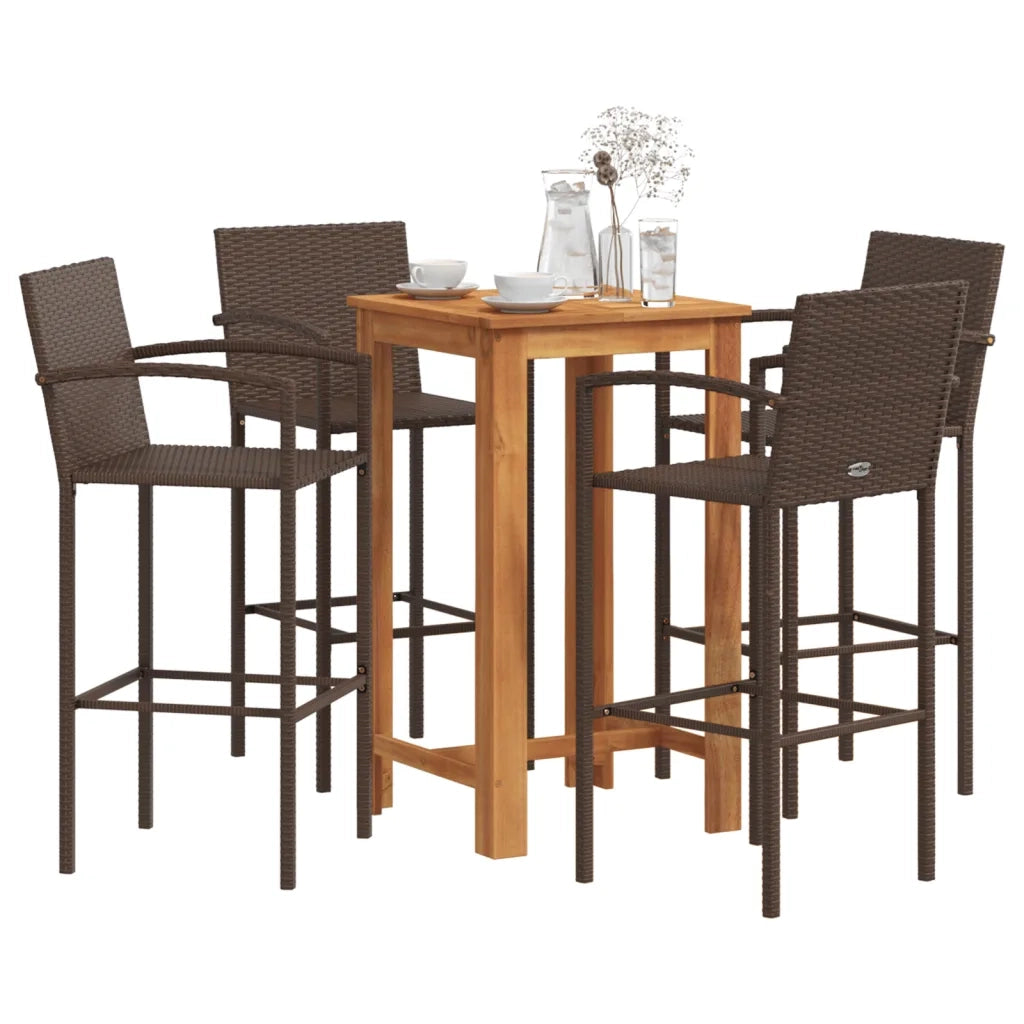 Set Bar Giardino 5pz | Set Salotto da Giardino Marrone Legno Massello Acacia e Polyrattan
