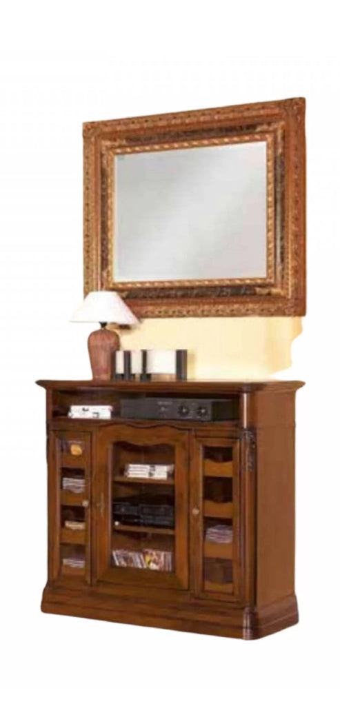 Porta stereo classico arte povera legno fregi tinta noce l.113 p.49 h.121 - Mobili 2G