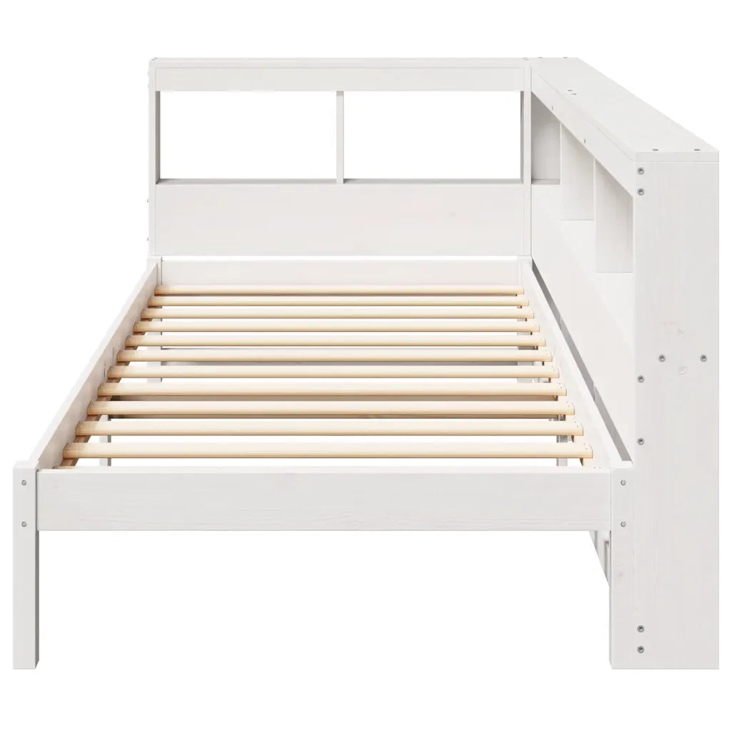 Letto Libreria senza Materasso-Struttura Letto con contenitore Bianca 90x200 cm Legno di Pino 692038