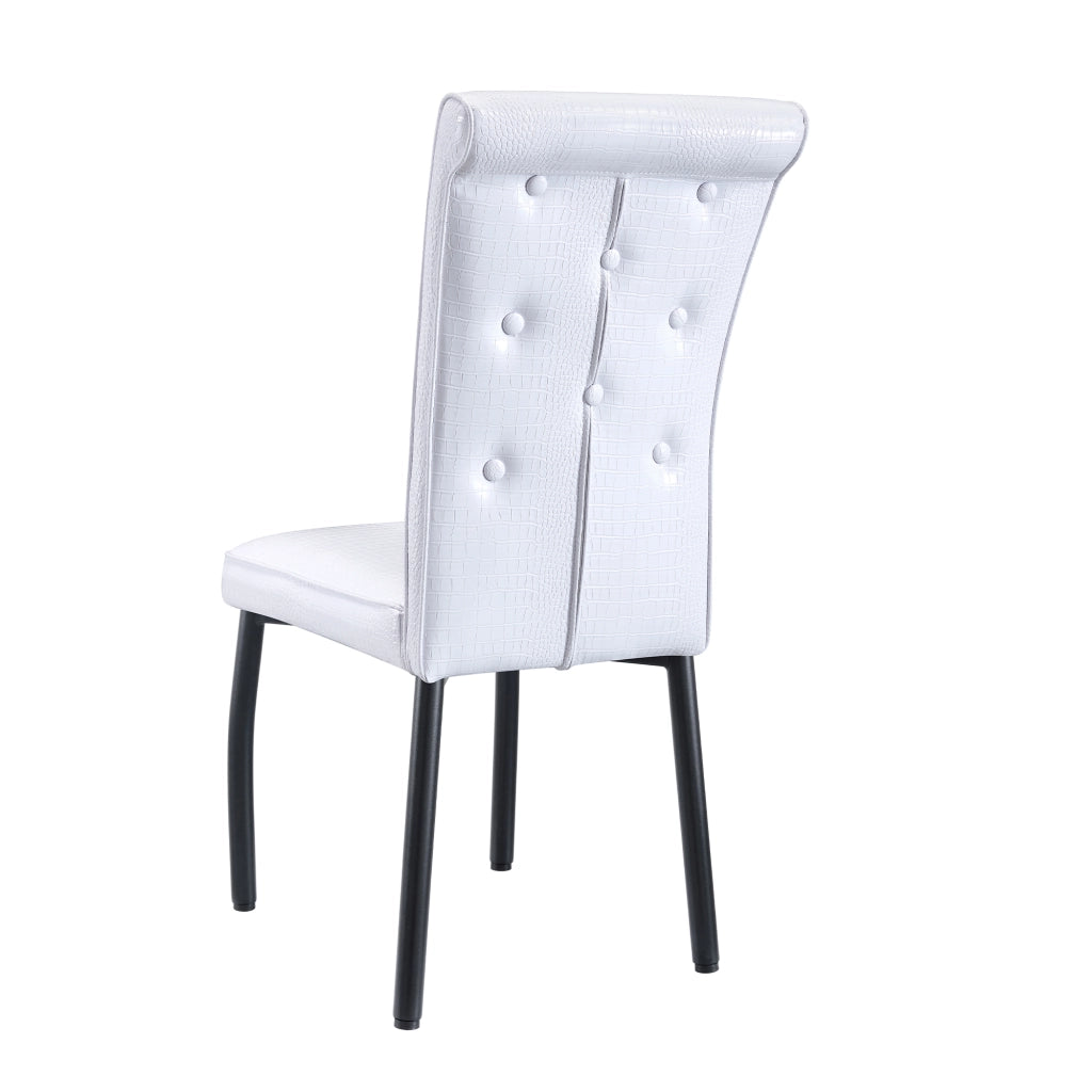 Sedie da Pranzo Set 2 Pezzi ¨C MINIMAL ¨C Bianco, Ecopelle con Bottoni e Gambe in Metallo