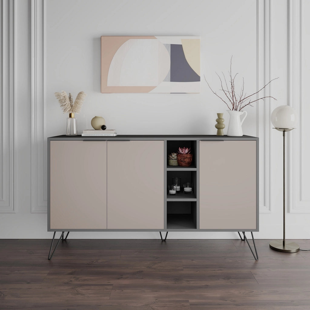 Credenza in legno "Clara" - 142 x 36 x 83 cm - Marrone moka chiaro