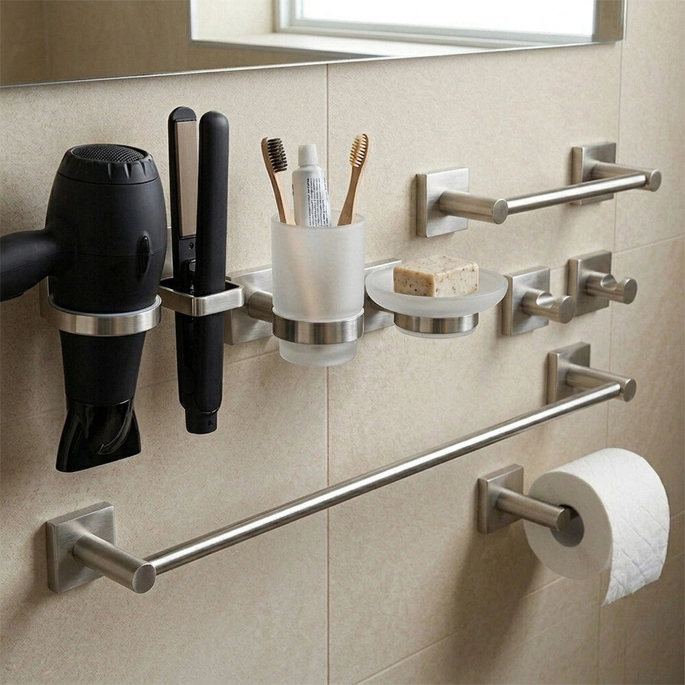 Set accessori bagno 3 pezzi con porta asciugamani 30 cm acciaio inox spazzolato Sidera