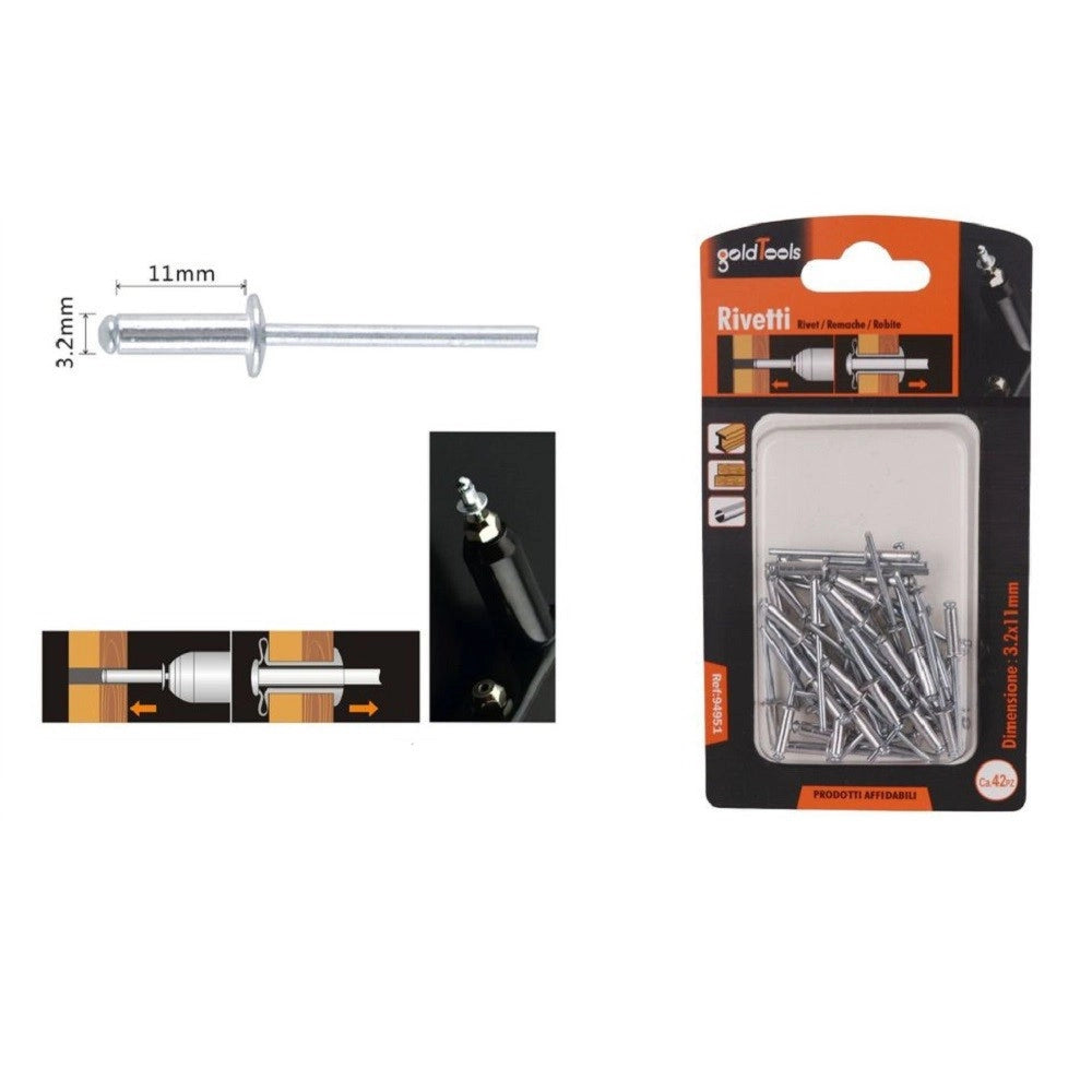 Trade Shop - Set 42pz Rivetti Rivetto 3.2x11mm Accessori Bricolage Ferramenta Fai Da Te 94951 -