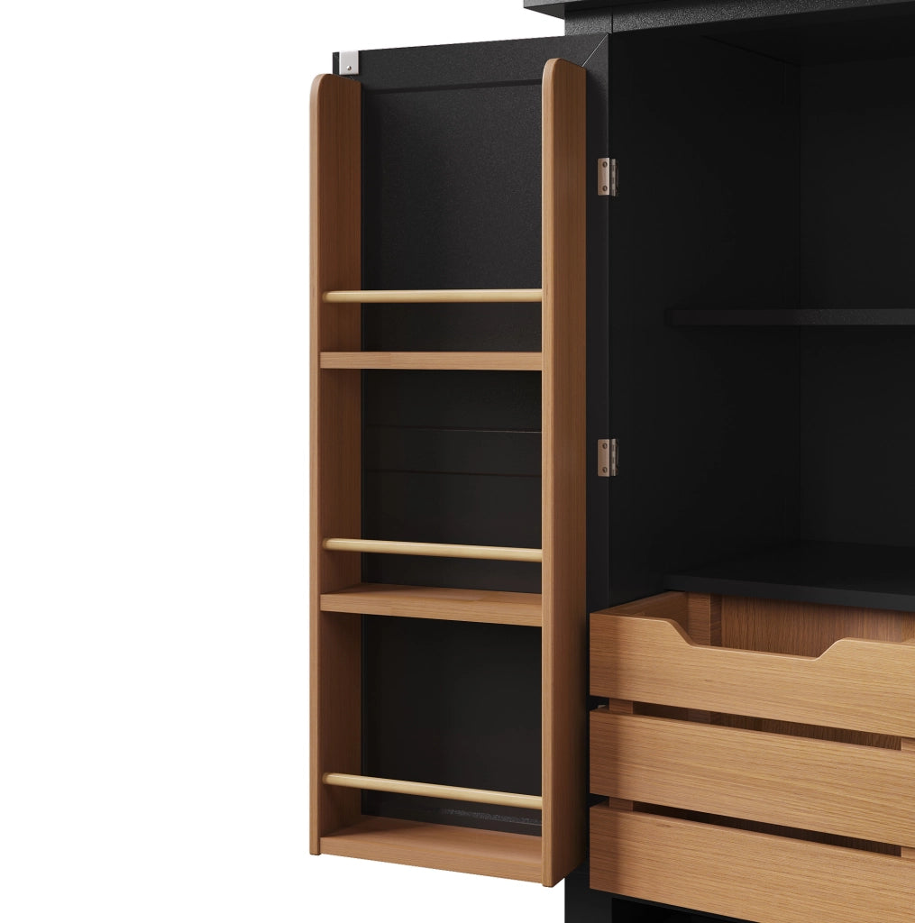 Mobile alto da cucina ULEVR 80x40x140 cm con 2 ante, 5 cassetti e 2 ripiani, nero