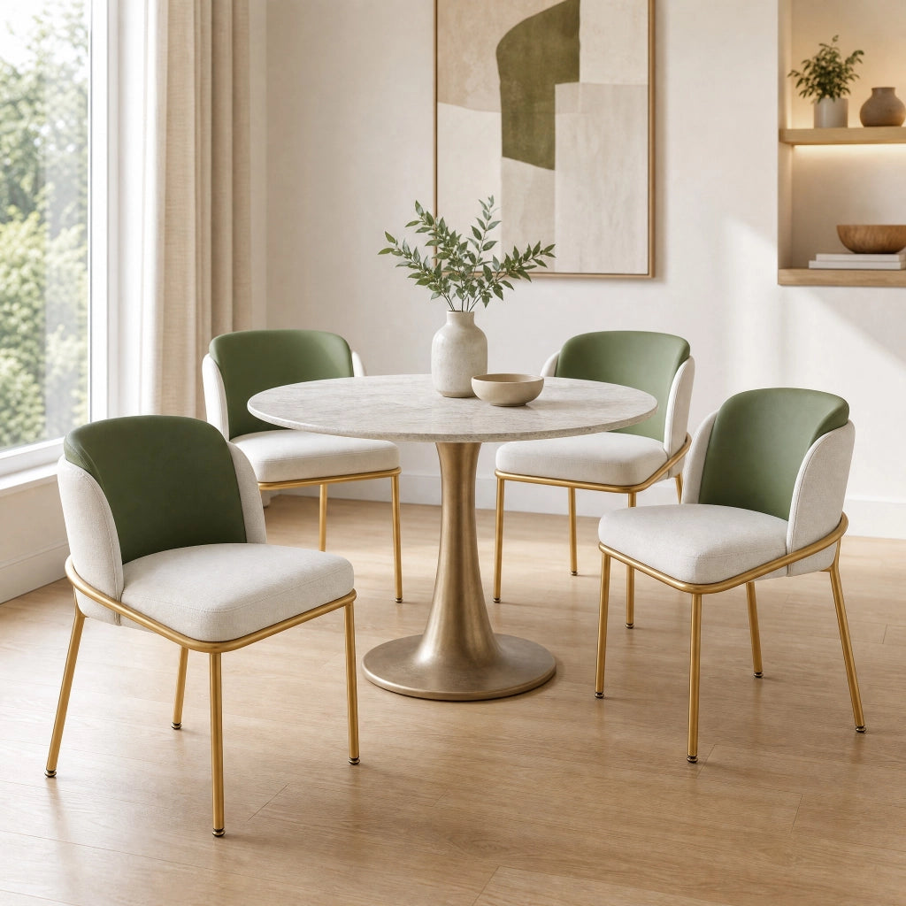 Sedia da pranzo 55x55x85 cm con design minimalista; piedini regolabili; in metallo e legno beige
