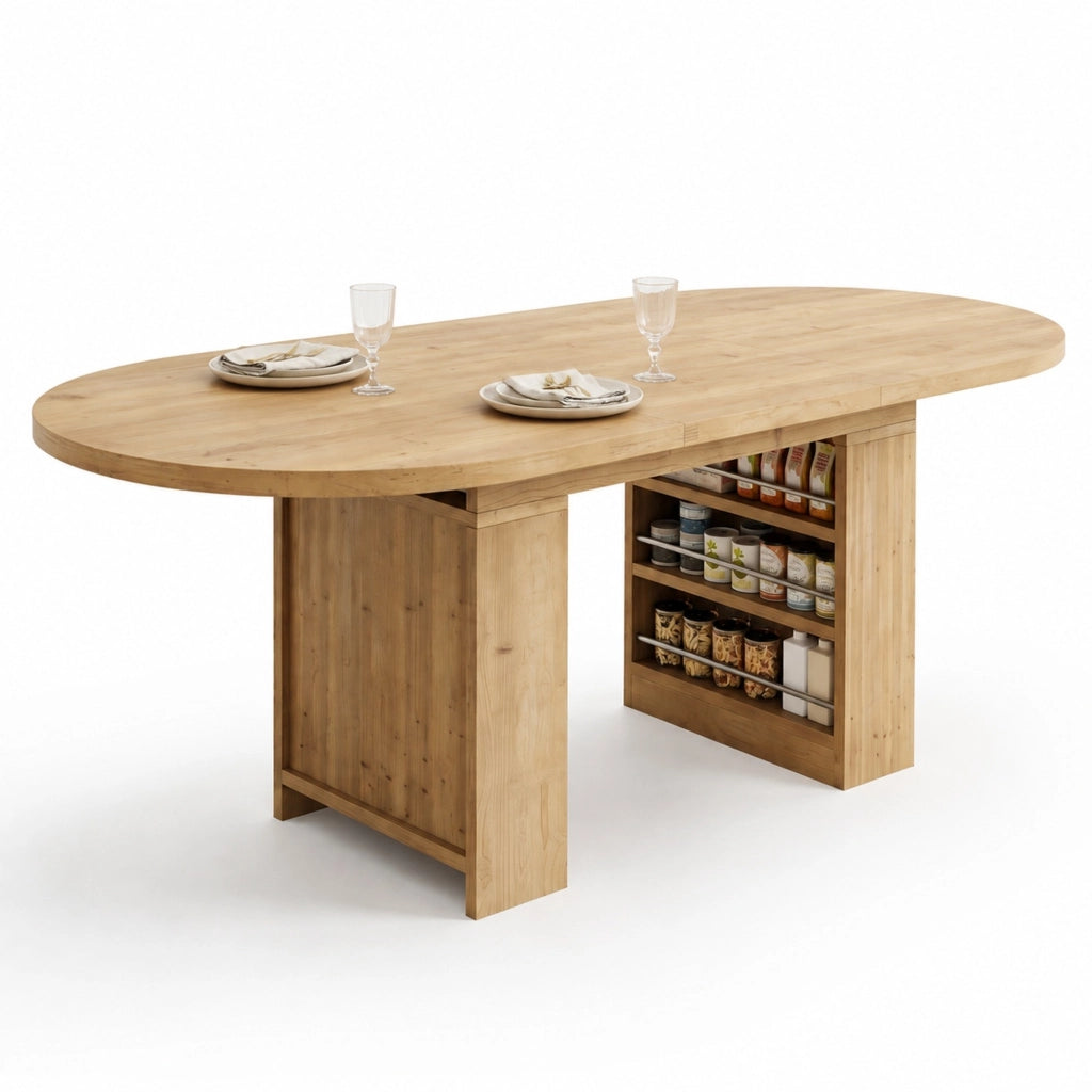 Tavolo da pranzo allungabile 150/200 x 90 cm con vano portaoggetti, colore rovere