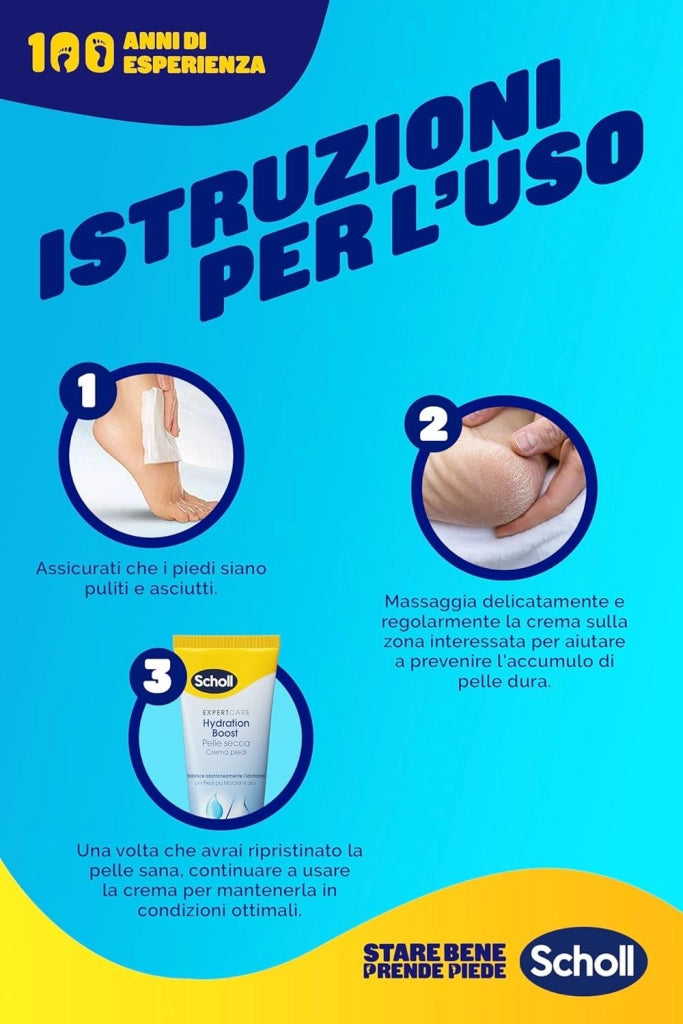 SCHOLL CREMA HYDRATION BOOST CREMA PIEDI ARRICCHITA PER IDRATARE LA PELLE SECCA PIEDI PIÙ MORBIDI E LISCI 75 ML