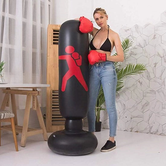 Sacca da Pugilato Inflatabile da Terra 160cm - Esercizio di Fitness Riduzione dello Stress per Bambini e Adulti Karate