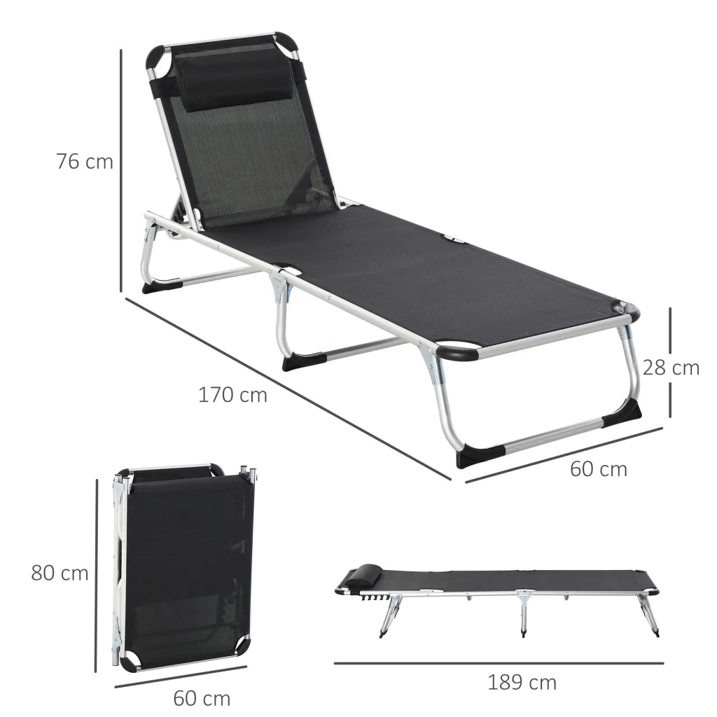 Lettino prendisole regolabile in 5 posizioni pieghevole ergonomico con tessuto a rete nero