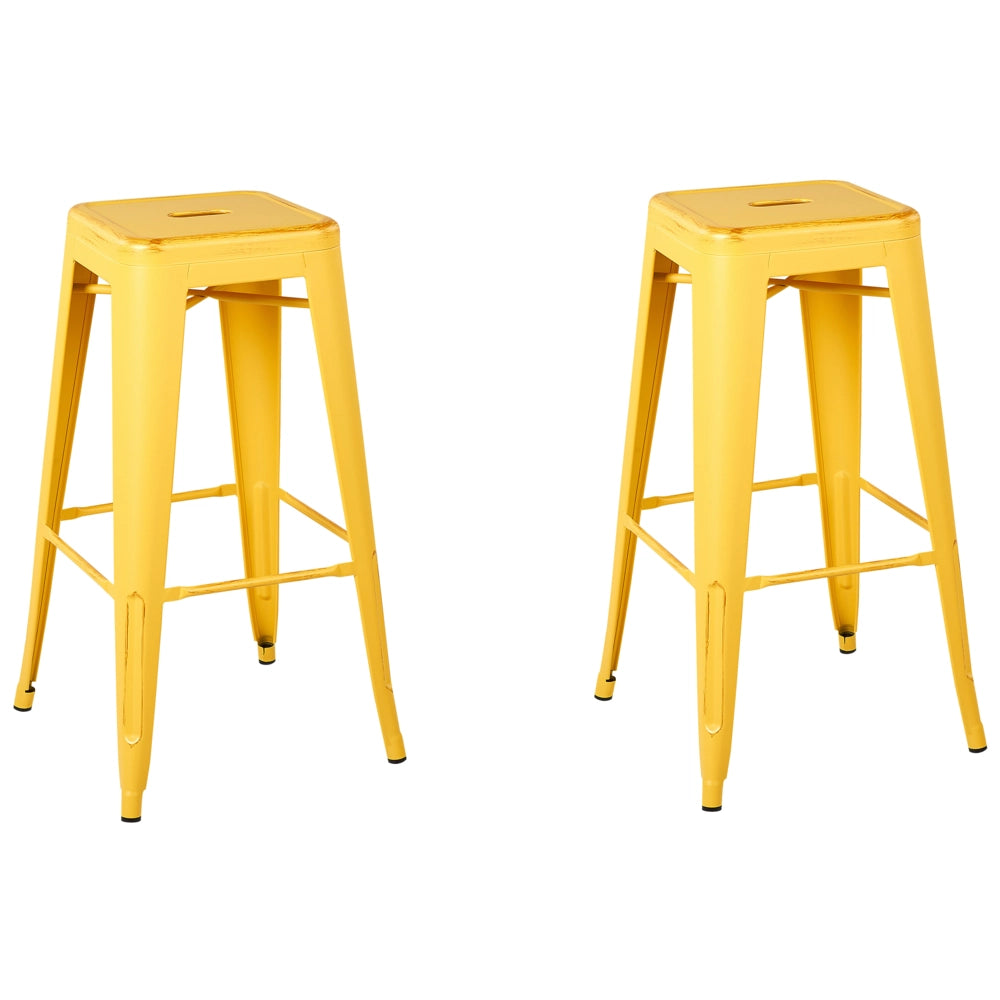 Set di 2 Sgabelli in Acciaio Giallo e Oro Impilabili Moderni 76 cm