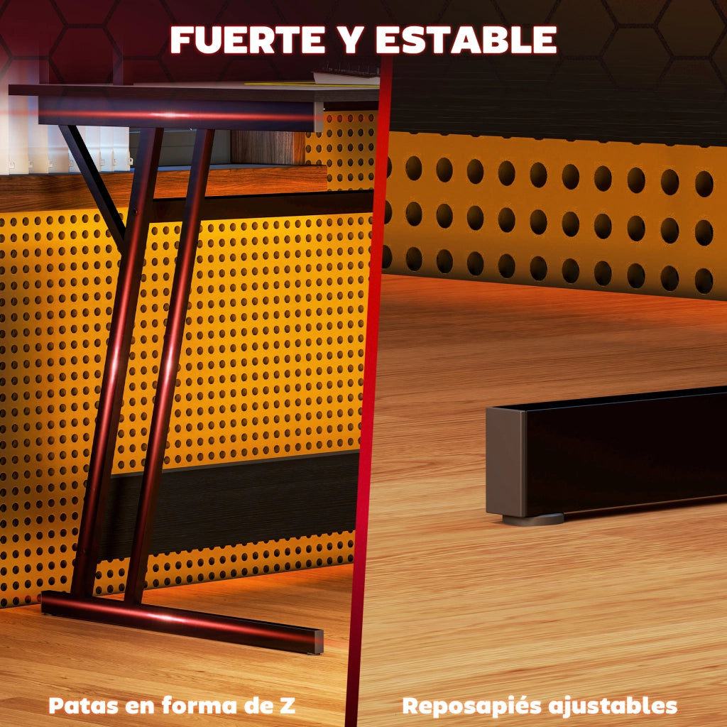 Scrivania Gaming con LED e Supporto Monitor ¨C Zephmum ¨C Nero 100x60x75 cm