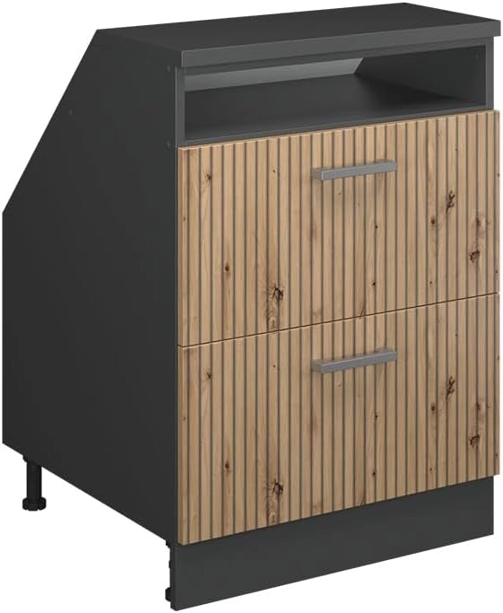 Mobile sottotetto Rion, Rovere artigianale, 60 x 81.6 cm con 2 cassetti, carcassa 60 cm profondità, adatto per il salvaspazio sotto tetti spioventi