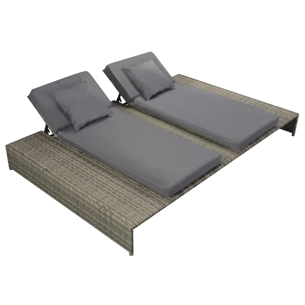 Lettino Prendisole Doppio con Cuscino in Polyrattan Grigio cod mxl 66770