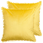 Set di 2 cuscini di velluto di colore giallo con pompon 45 x 45 elegante stile retrò camera da letto soggiorno