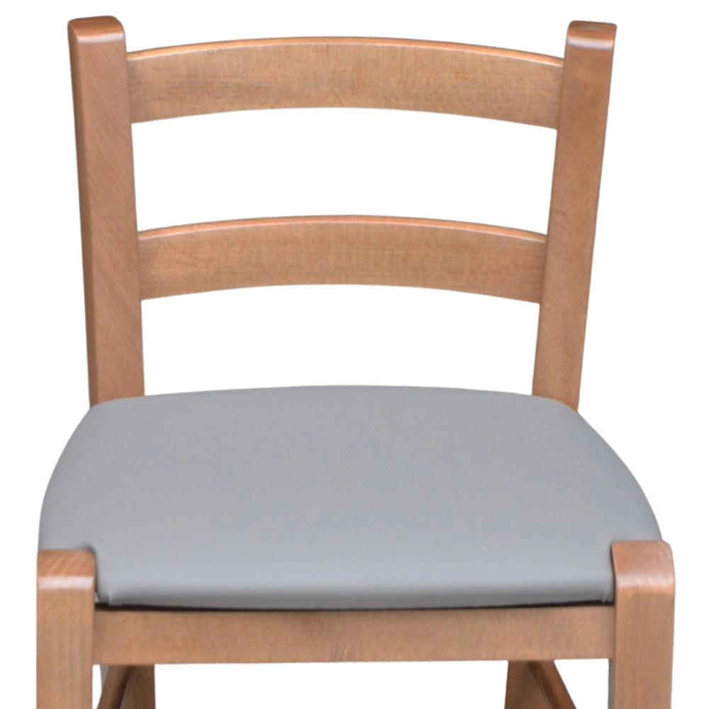 Sgabello alto bar di legno noce chiaro h 80 cm seduta similpelle grigio tortora