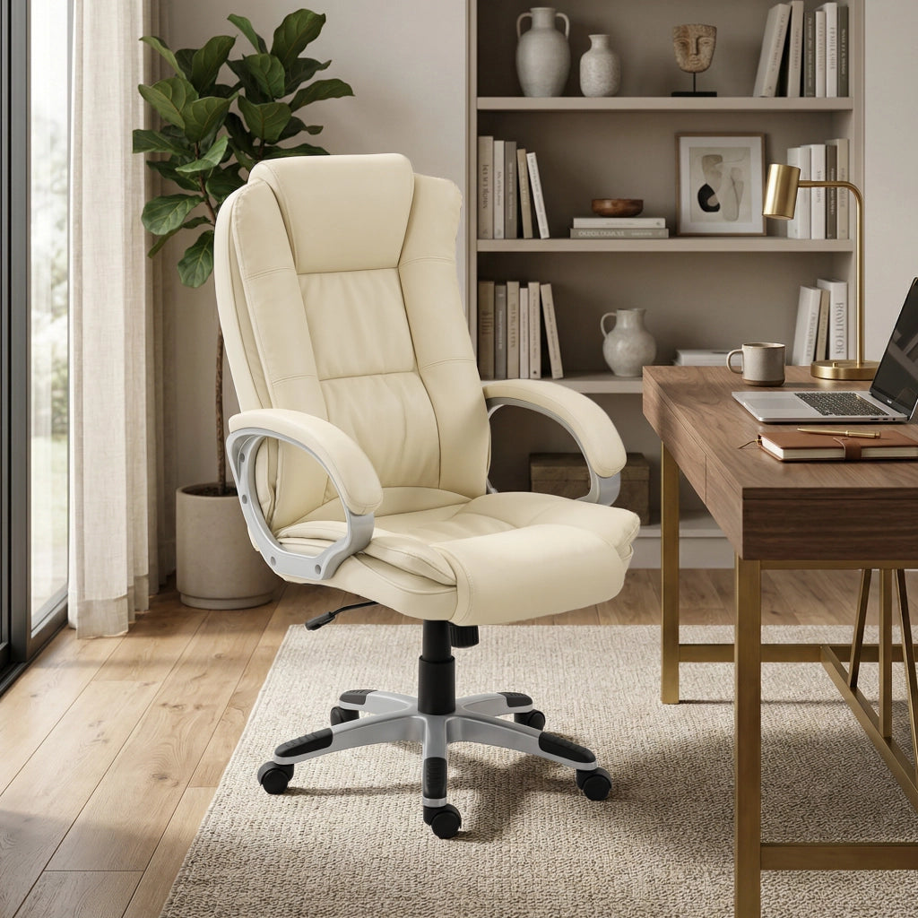 Sedia da ufficio girevole con schienale alto ¨C zephmum ¨C pelle beige