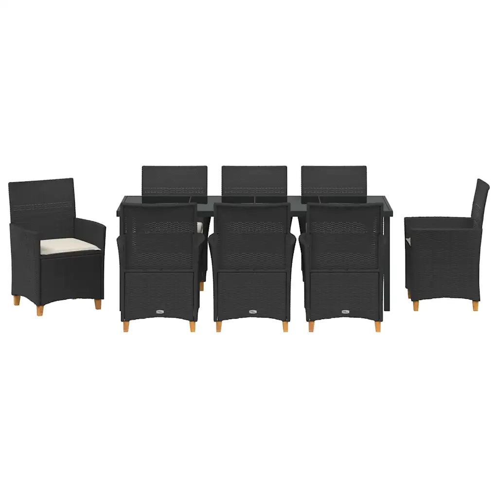 Set da Pranzo per Giardino 9 pcs Nero polyrattan 3381071