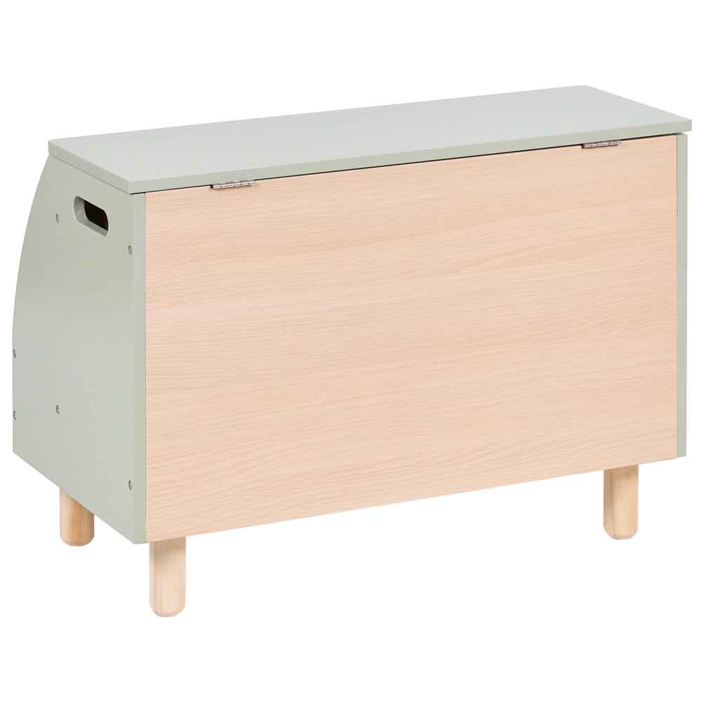 Scatola portagiochi verde chiaro in MDF con gambe in legno di gomma e coperchio, per la cameretta dei bambini