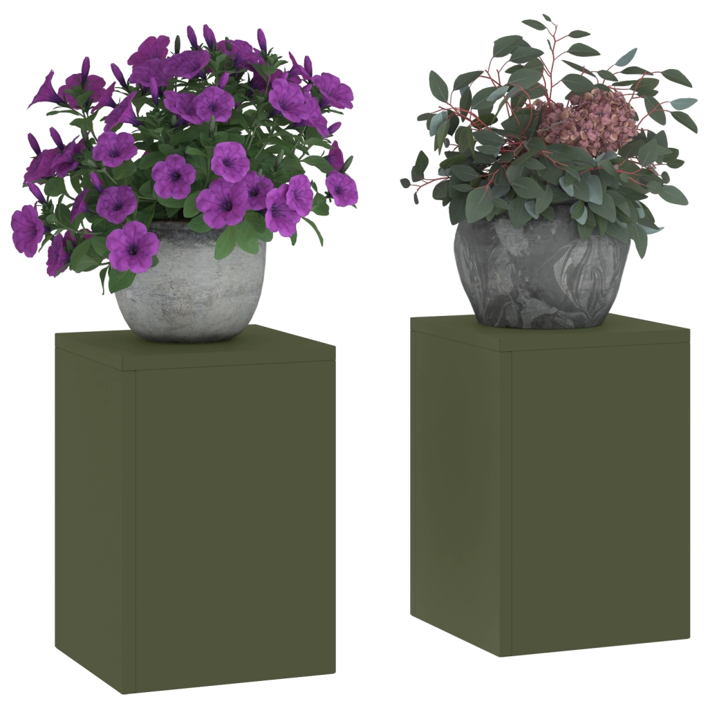 Supporti per Piante da Esterno Pilastro 2 pcs Verde Oliva 24x24x35 cm Acciaio