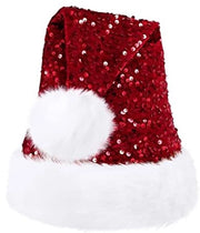Cappello di Natale per adulti, Babbo Natale, cappello con pailletti di glitter e bordo di pelo, adatto come top per albero di Natale, festa di Natale festosa, albero di Natale, rosso