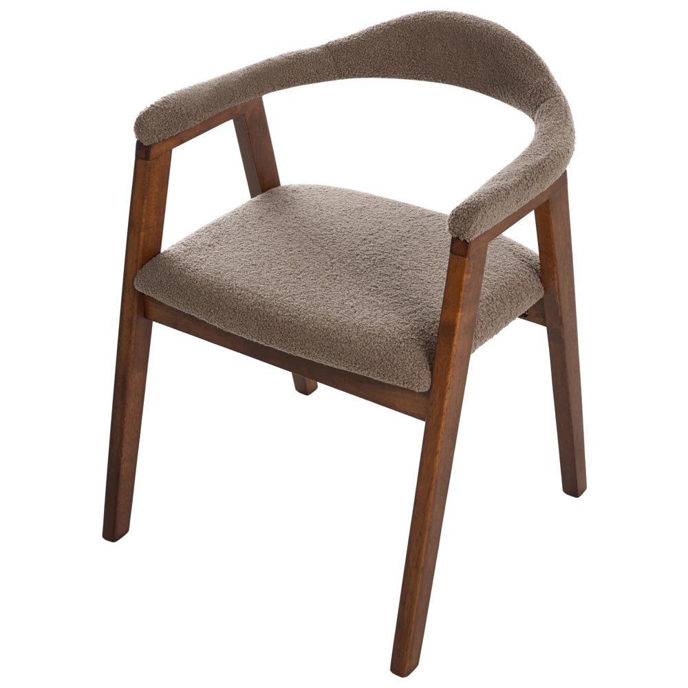 Set di 2 sedie da pranzo Marrone Seduta imbottita Schienale Boucle Poliestere Gomma Struttura in legno Stile retrò Sala da pranzo