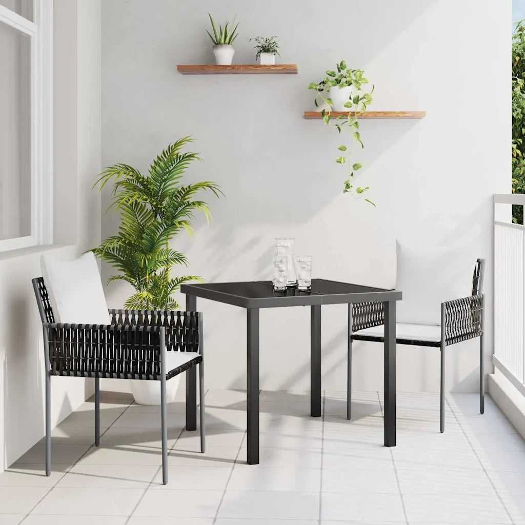 Set da Pranzo per Giardino 3 pcs Marrone e Nero Rattan in PE