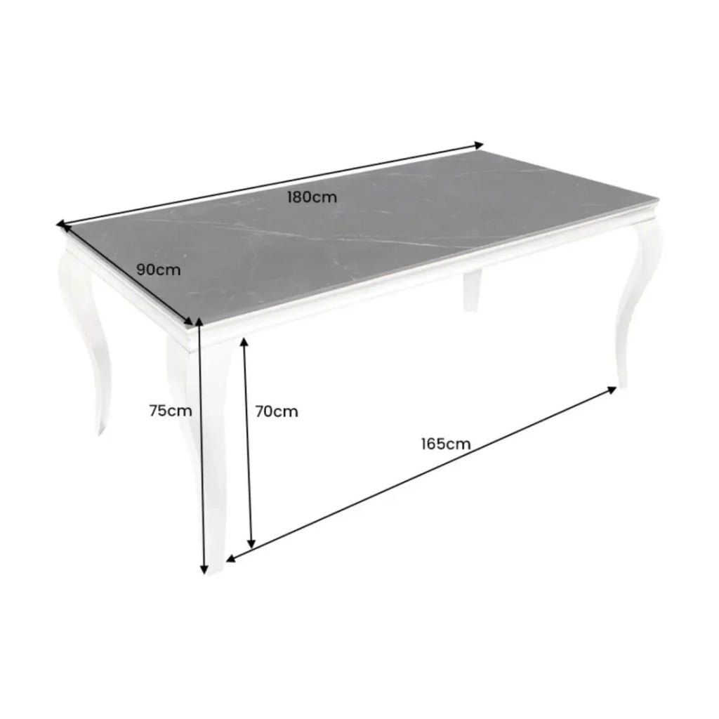 Table VELENA – Rettangolare 180 cm – Piano in pietra sinterizzata e acciaio cromato – Stile barocco