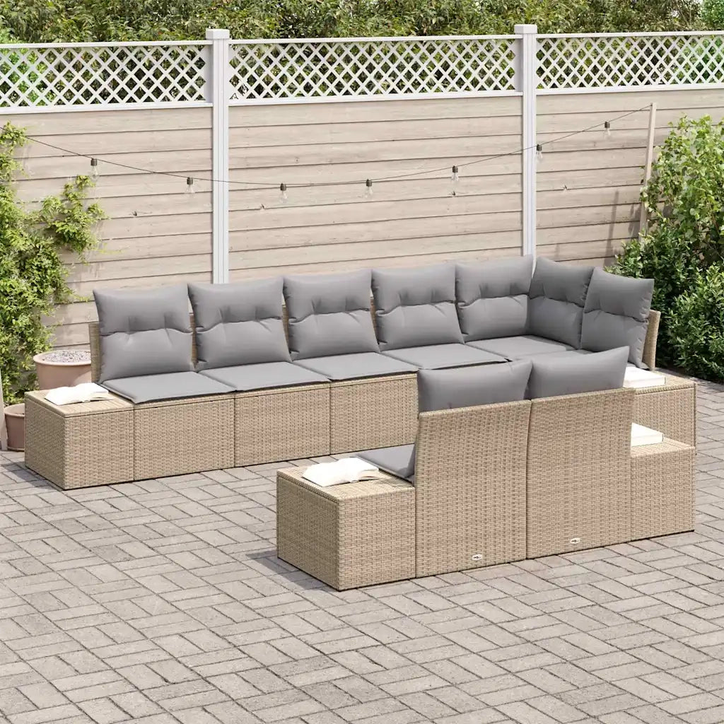Set Divano da Giardino 8 pcs Beige e grigio polyrattan