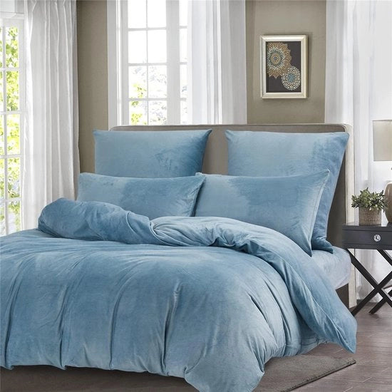 Coperta invernale, 135 x 200 cm, 4 pezzi di piuma, blu, azzurro chiaro, flanella, caldo, confortevole, coperta morbida, tessuto teddy, velluto, cashmere, tocco coperta, 135 x 200 cm, con