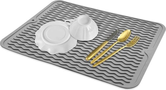 Mat per piatti, 40 x 30 cm, Mat per piatti, Vasca da lavaggio, Lavello, Asciugamano, Posate, Resistente al calore, Antiscivolo Mat per piatti, Grigio grande