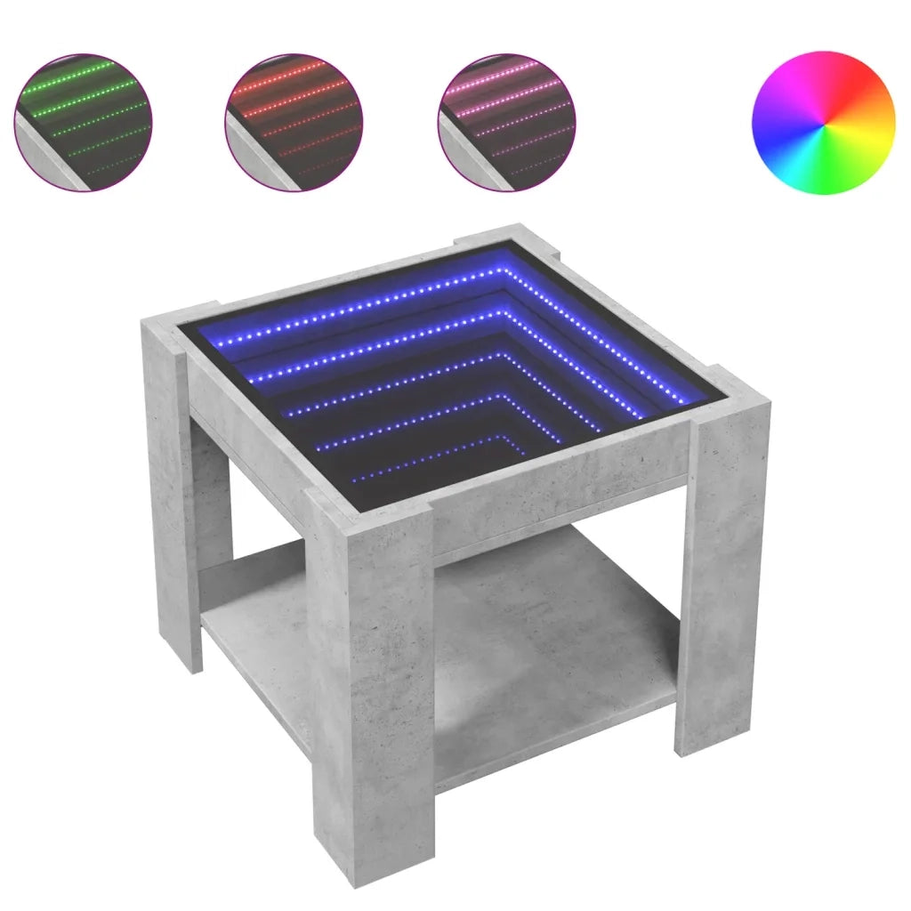 vidaXL Tavolino Salotto con LED Grigio Cemento 53x53x45 cm Multistrato