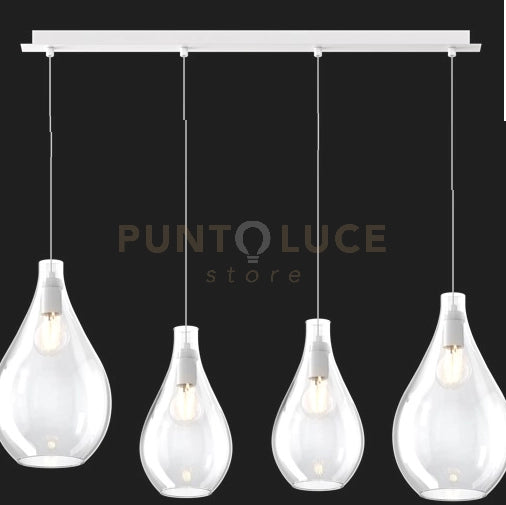 SOSPENSIONE BIANCO 4 LUCI RETTANGOLARE VETRI (2 PICCOLI+2 MEDI) TUTTI TRASPARENTE 1193BI-S4 RPM-TR