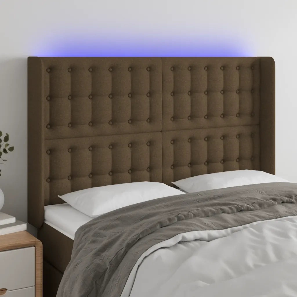 Testiera a LED-Testata con LED MarroneScuro147x16x118/128cm inTessuto 554680