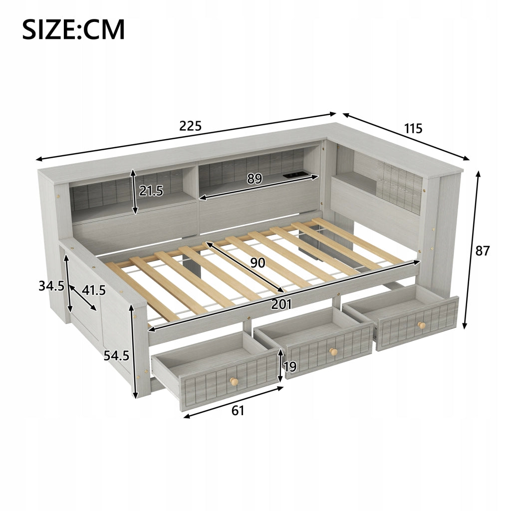 Letto a giorno 90x200 - Xylo - Grigio con cassetti