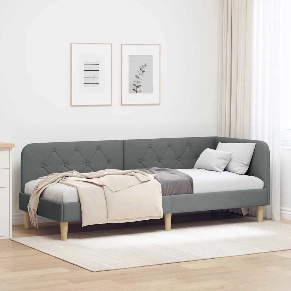 Cornice del letto ad angolo Grigio scuro 80 x 200 cm Tessuto