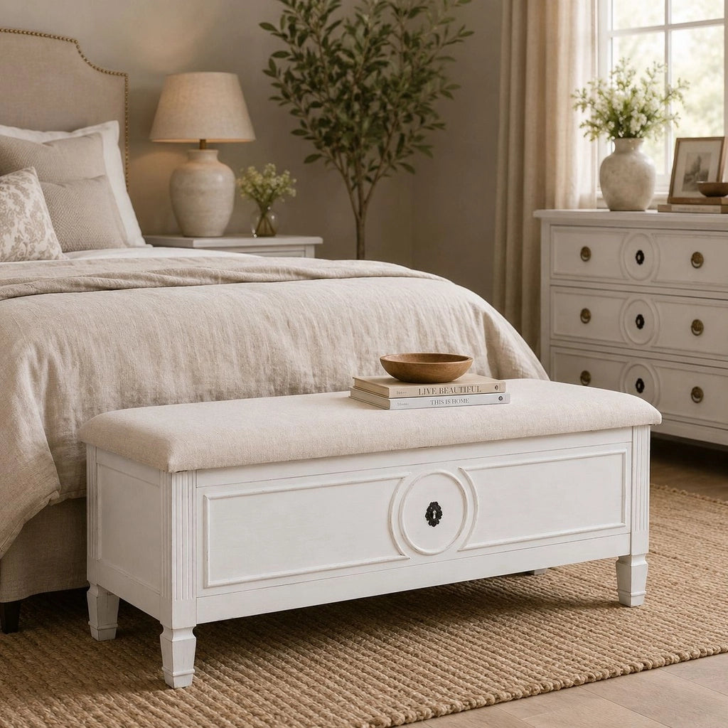 Panca in legno bianco 120x43x48h cm