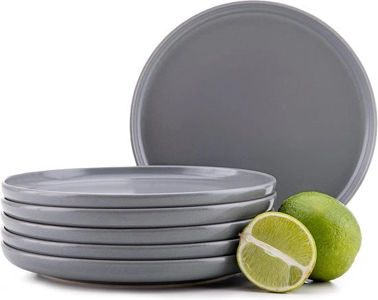 Set di 6 Piatti da Cucina - Servizio da 6 Persone - Resistenti a Lavastoviglie e Microonde - Piatti in Cotto Moderni - 27 cm - Grigio