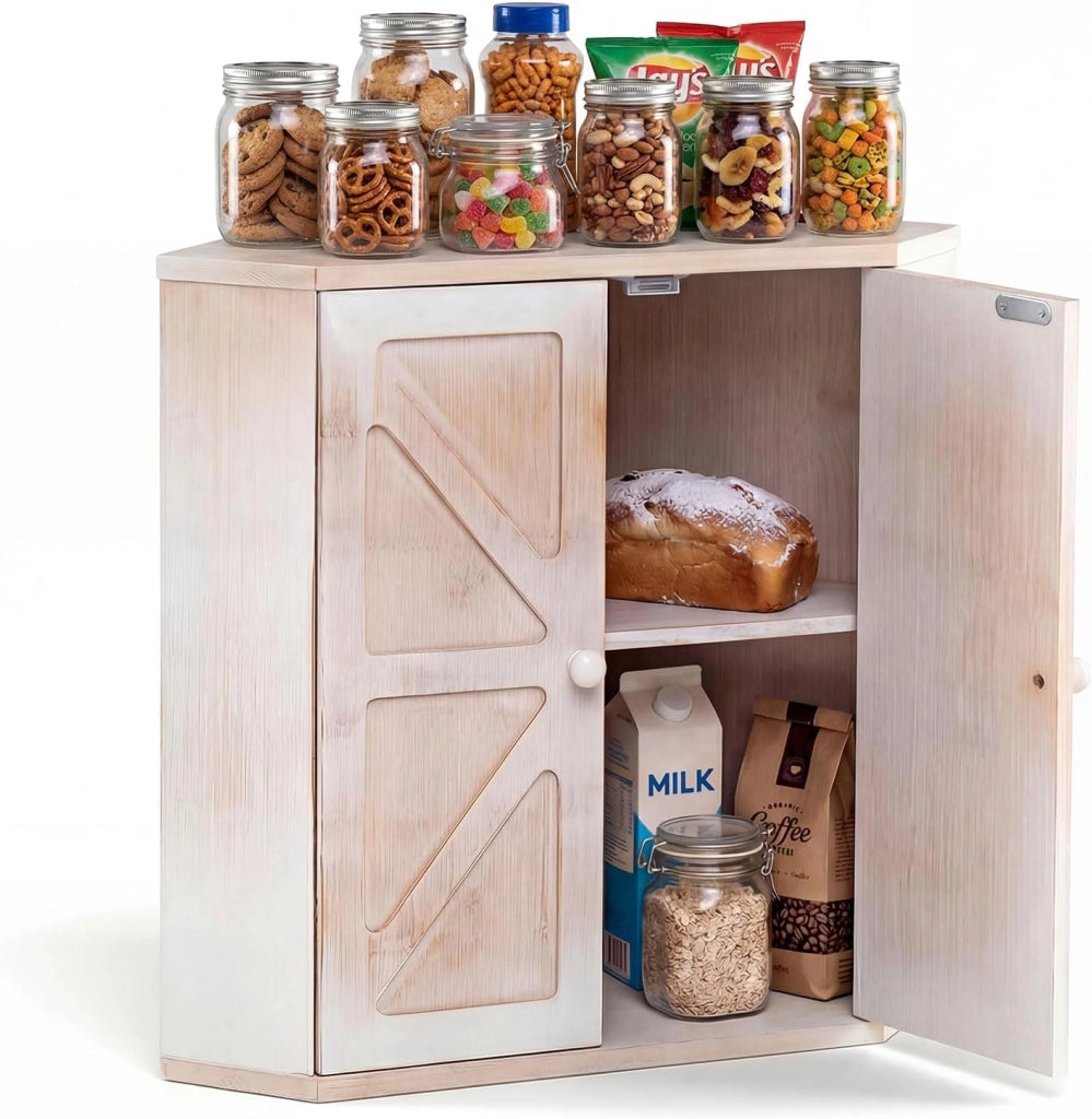 Scatola Porta Pane Angolare, Organizzatore per Pane a Doppio Strato in Bamboo con Ripiano Regolabile, Contenitore Porta Pane Capiente per Bancone Cucina, 31x31x41 cm