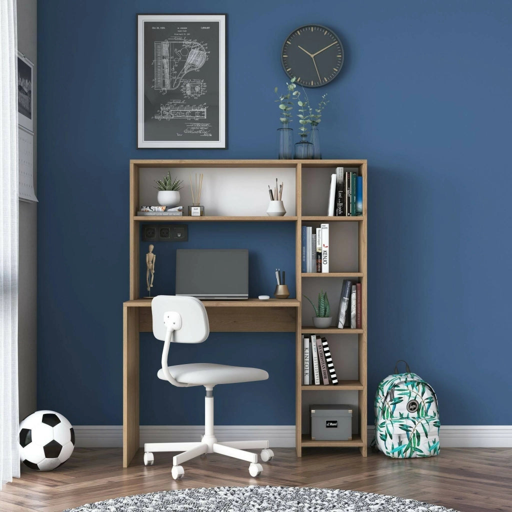 Scrivania Arapaho, Scrittoio multiuso, Tavolo per ufficio porta PC, Piano di lavoro, 113x40h142 cm, Quercia