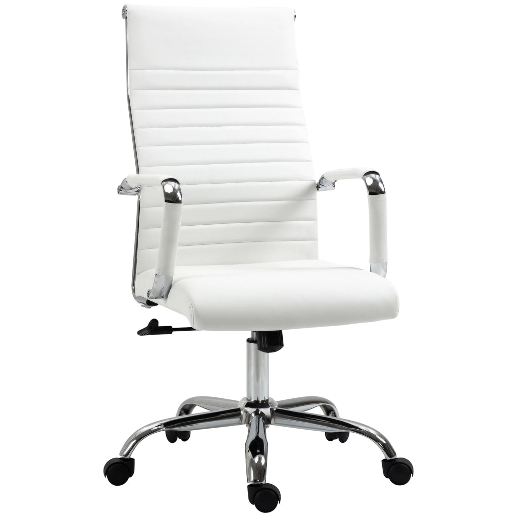 Sedia da Ufficio Ergonomica Funzione Dondolo 54x62x104-114 cm in Finta Pelle Bianco