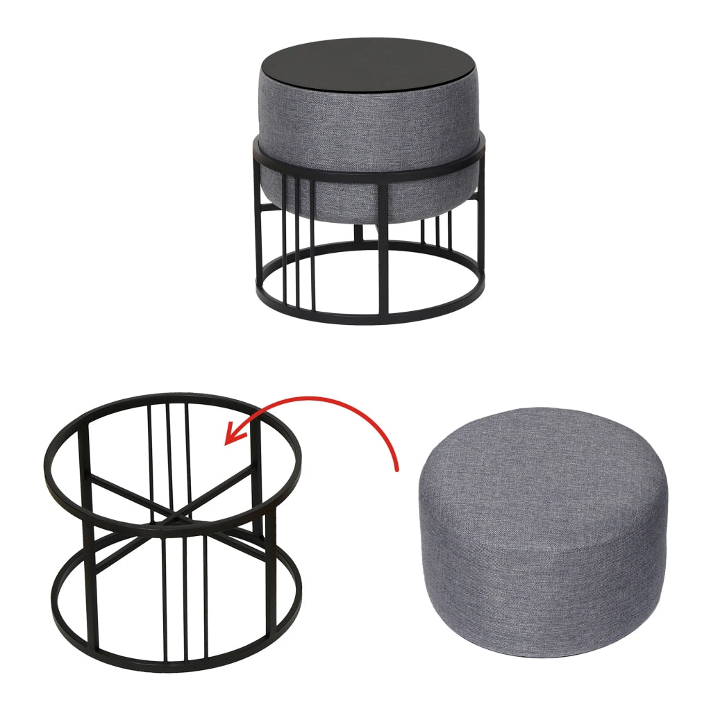 Set di 2 pouf impilabili design moderno e senza tempo multifunzionali rotondi grigio scuro 03_0009695